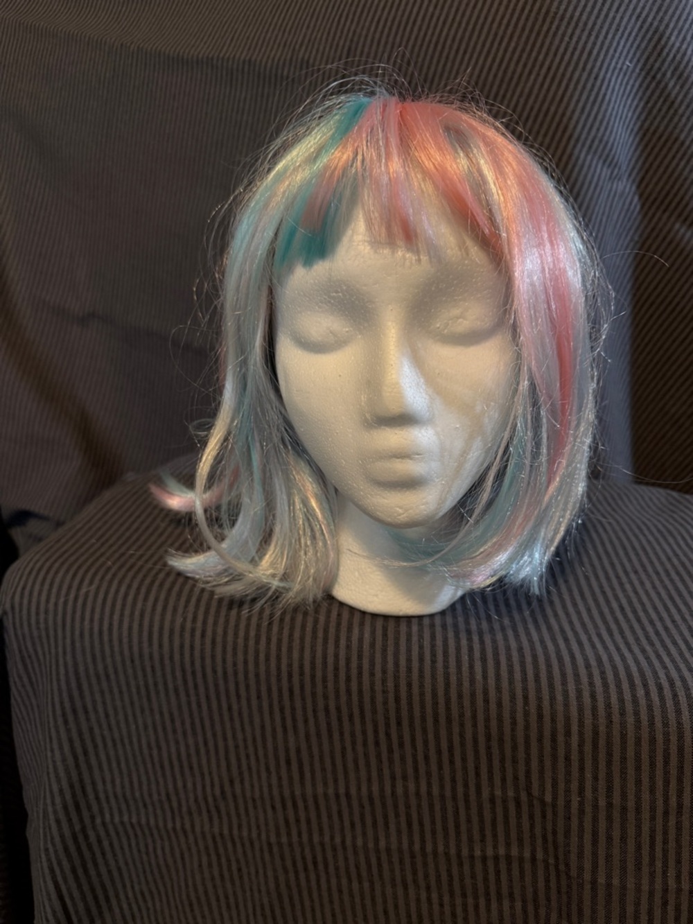 Pastel Pink & Pastel Blue Synthetic Bob Wig with Bangs - Women Hair
